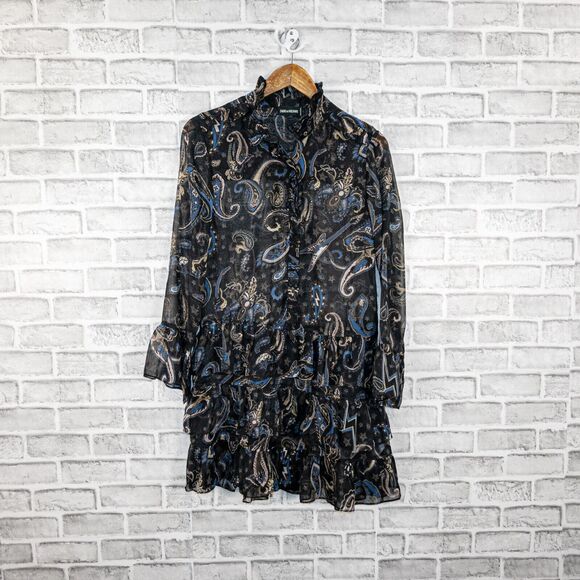 ZADIG & VOLTAIRE Women's Ribbie Paisley Short Dress Black sheer poly size XS - Picture 9 of 9